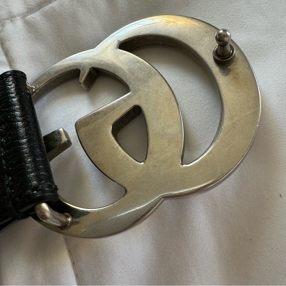 Gucci Authentic Unisex GG Marmont Black Leather Wide Belt Brass Buckle, Sz 80/32 - Picture 8 of 15
